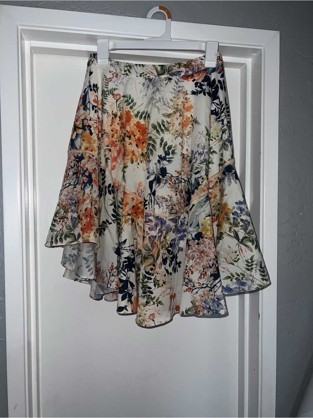 Ranna Gill Floral Circle Skater Skirt - Cream with Orange, Green & Navy